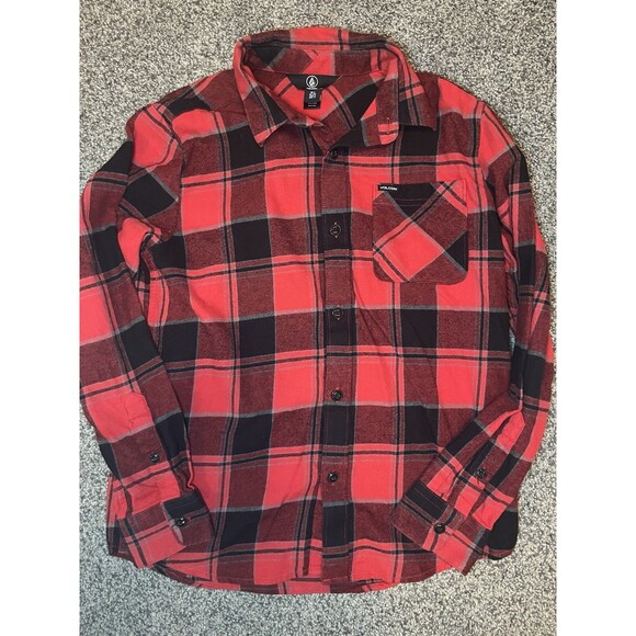 VOLCOM Flannel Shirts Youth Boys Plaid Size L Set of 2, Very Nice - Picture 3 of 6